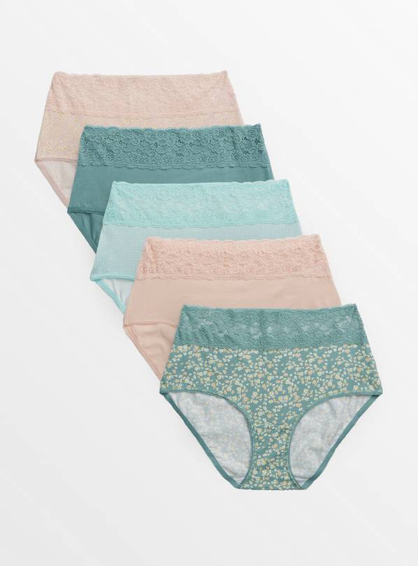 Teal Floral Comfort Lace Full Knickers 5 Pack 10